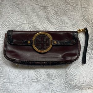 Tory Burch - Vintage - brown leather and snakeskin clutch with wristband